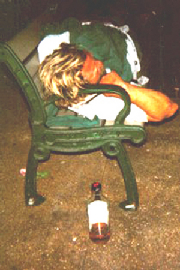 Mark sleeps on a bench in Hawaii - May 1999